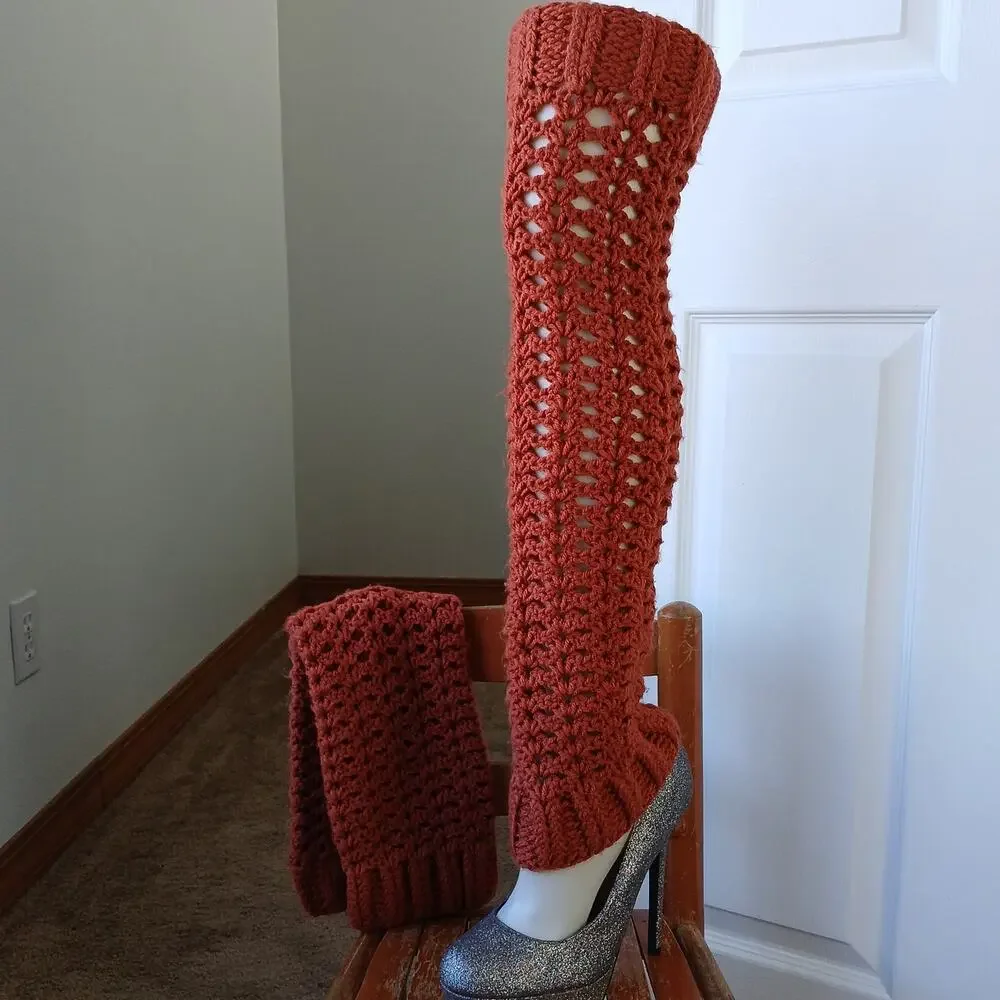 Pumpkin Spice Leg Warmers OSFM crochet warm thick chunky over knee dance premade